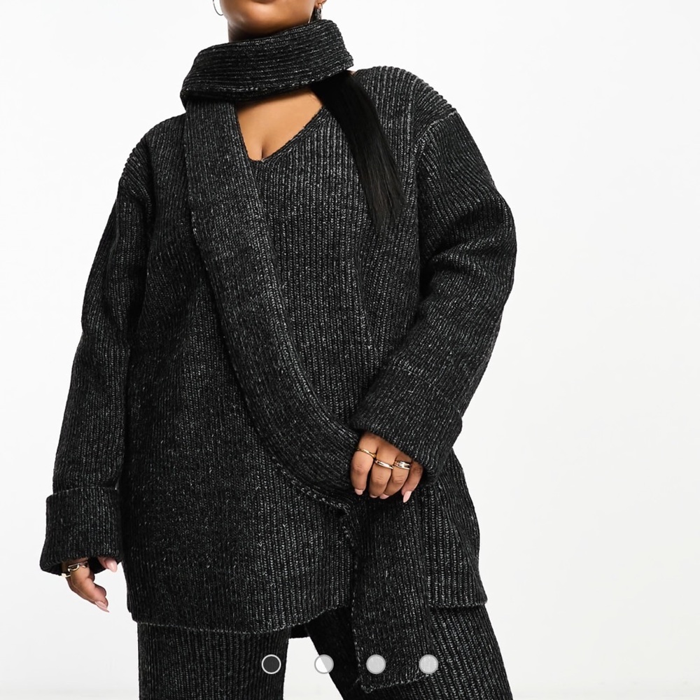 4th + Reckless Black Oversized V-Neck Ribbed Sweater and Pant Set